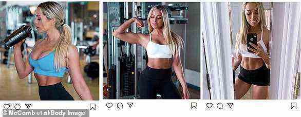 Beispiele für „fitte“ Körpertypen, die den weiblichen Teilnehmern präsentiert werden und oft in den sozialen Medien in einem Fitnessstudio dargestellt werden