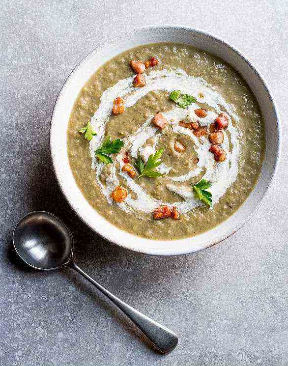 Mushroom Soup. Swirl in the crème fraîche, top with bacon or Parmesan and sprinkle with fresh parsley to serve