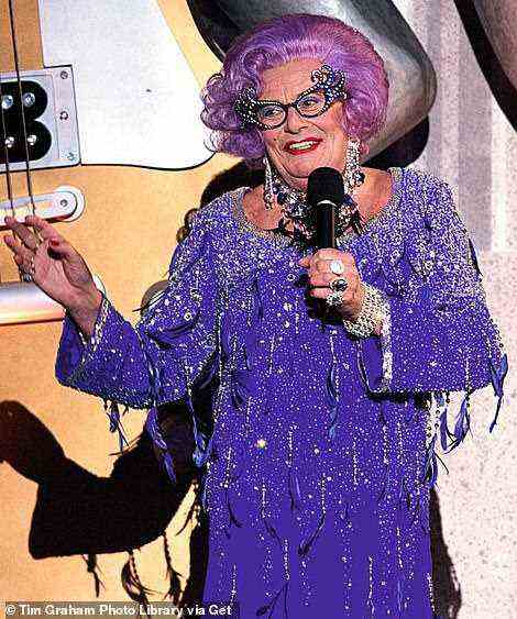 Dame Edna Everage performing at the Party at the Palace concert, held in the grounds of Buckingham Palace