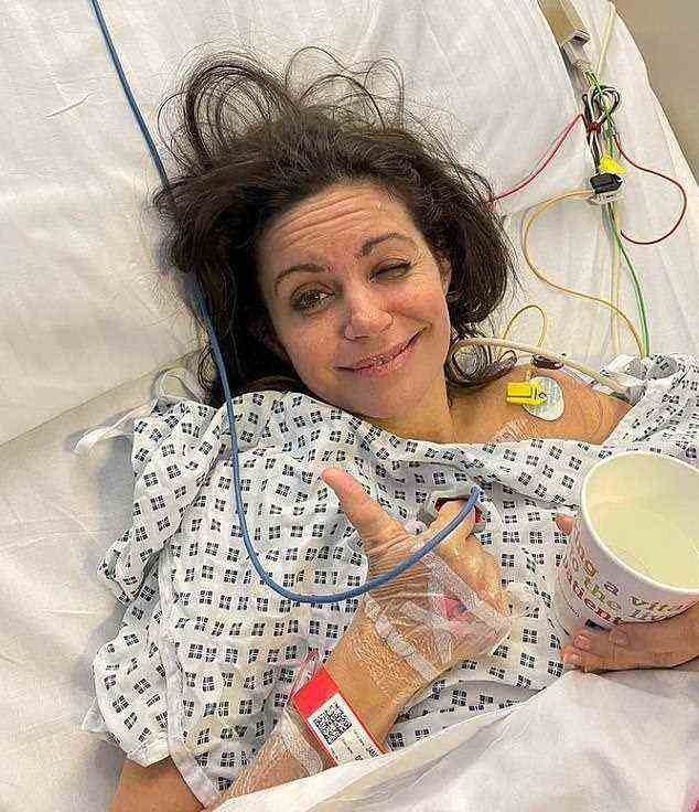 Deborah, who has incurable bowel cancer, revealed how she 'nearly died' last month in an 'acute medical emergency'. She shared this photo from hospital