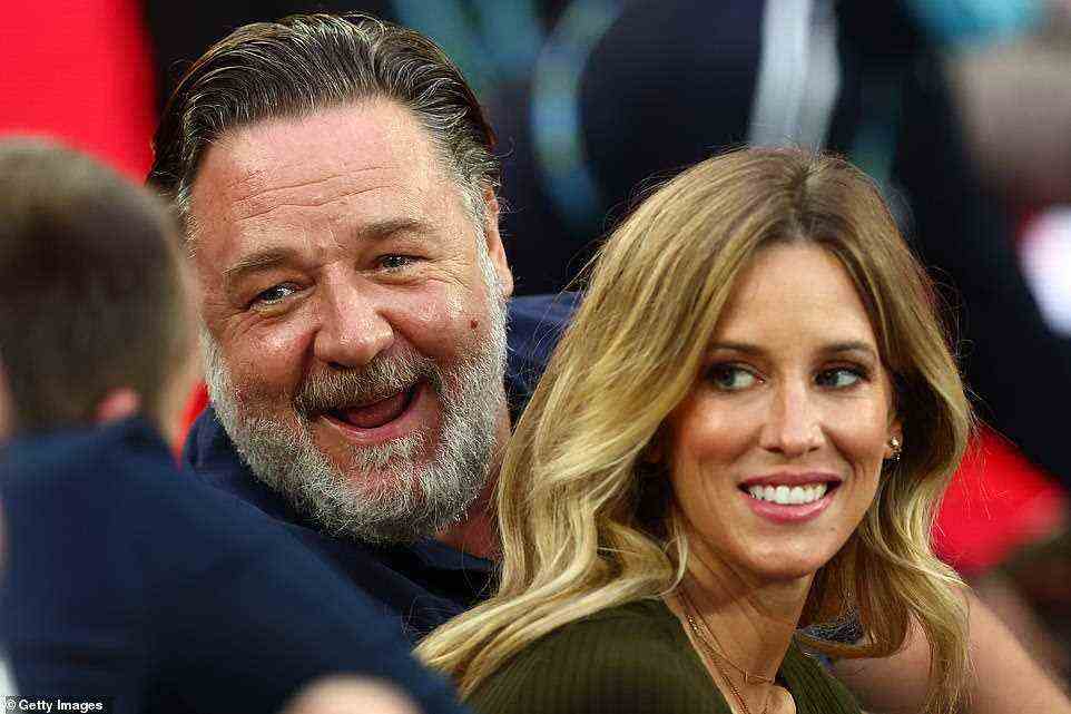 Pictured: Russell Crowe watches the Women's Singles Final match between Ashleigh Barty of Australia and Danielle Collins