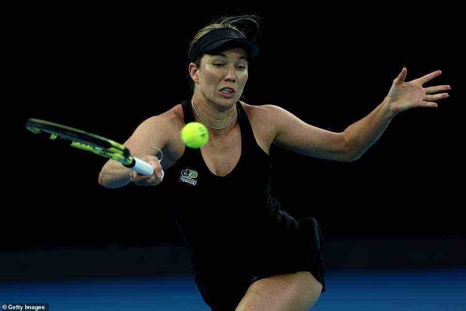 Pictured: Danielle Collins plays a forehand in her women's singles final match