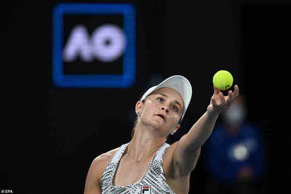 Ashleigh Barty is captured during her serve in the final of the women's Australian Open final