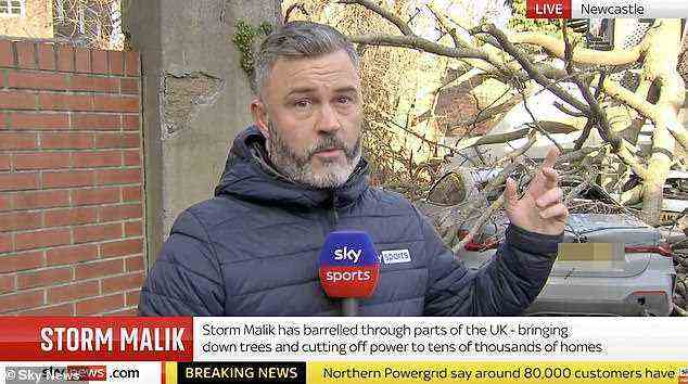 Sky Sports-Reporter Keith Downie hatte einen Beinaheunfall, nachdem Storm Malik in sein Haus gekracht war