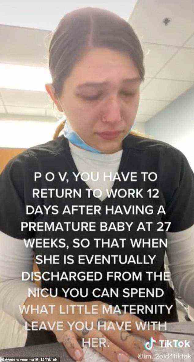 Eine neue Mutter, deren Baby nach der Geburt mit einem Loch in der Arterie auf der neonatologischen Intensivstation war, gab bekannt, dass sie nur 12 Tage nach der Geburt zur Arbeit zurückkehren musste – sodass sie ihr krankes Kind nicht sehen konnte