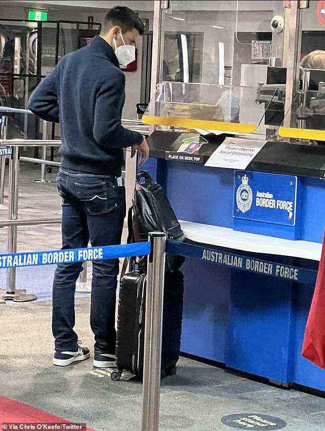 Moments before Novak Djokovic was taken away to a detention hotel he was pictured at the Border Force check in counter