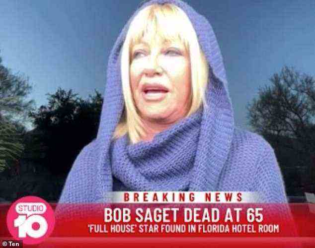 Verlust: Suzanne Somers war schockiert, als sie am Montag in einem Live-Interview mit der australischen Morgenshow Studio 10 vom plötzlichen Tod ihres Freundes Bob Saget erfuhr