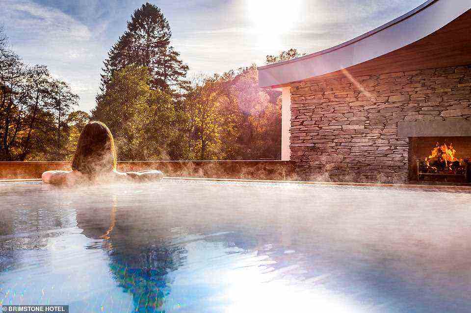 It feels as if you’re in a hip ski chalet at Brimstone in the Langdale Valley, which features an indoor/outdoor vitality pool (pictured)