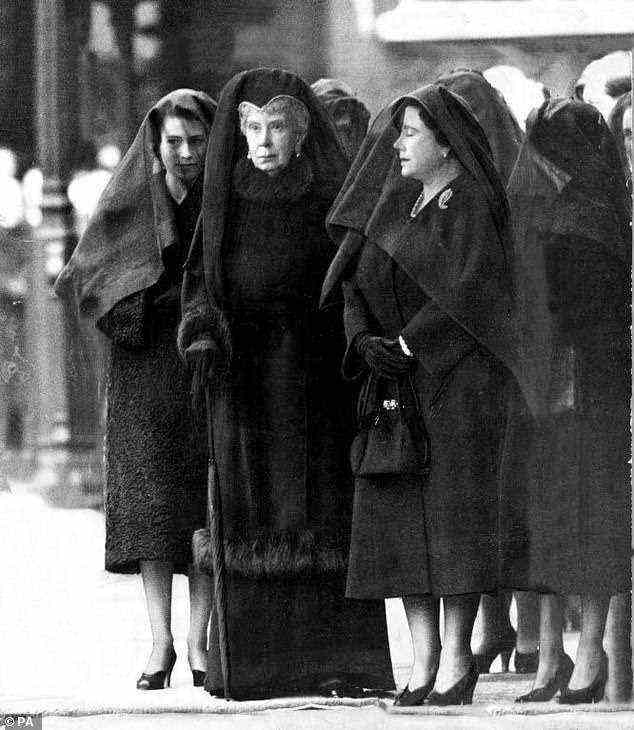 The three Queens at Westminster Hall, at the funeral for the death of King George VI, waiting for the arrival of the King's coffin. L-R, Queen Elizabeth, the Queen Mother and Queen Mary