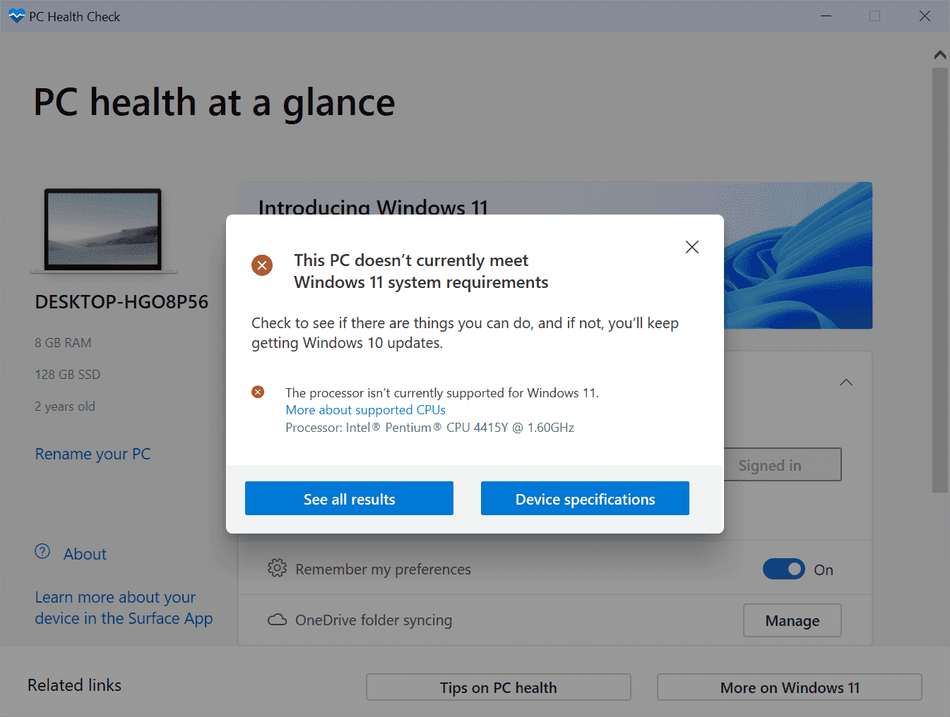 PC-Gesundheitsprüfung Windows 11 Anforderungen