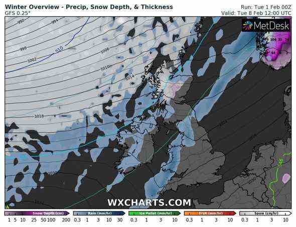 Bis zum 8. Februar wird sich aufgrund des Tiefdrucks ein Polarsturm über dem Atlantik aufbauen
