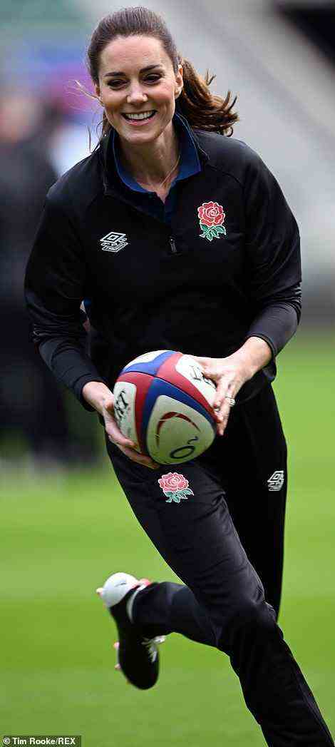The Duchess of Cambridge playing rugby today
