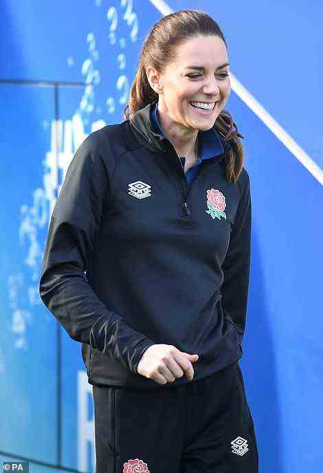 Plenty to smile about! The Duchess of Cambridge couldn't keep the smile from her face as she joined in the session