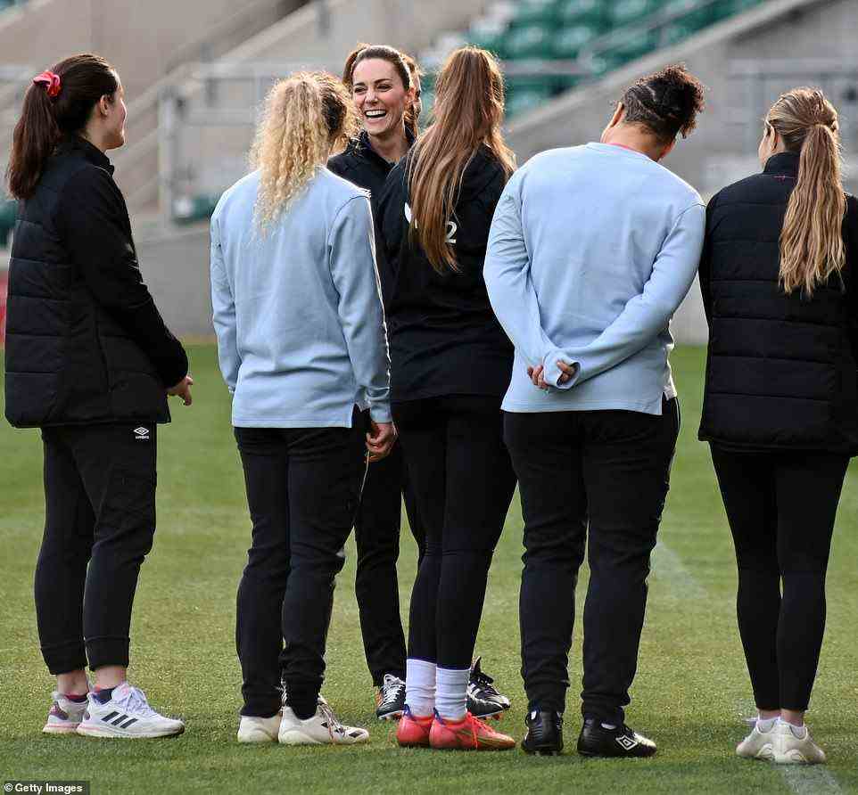 The Duchess of Cambridge spent time speaking to women's team players, coaches and referees at the event today