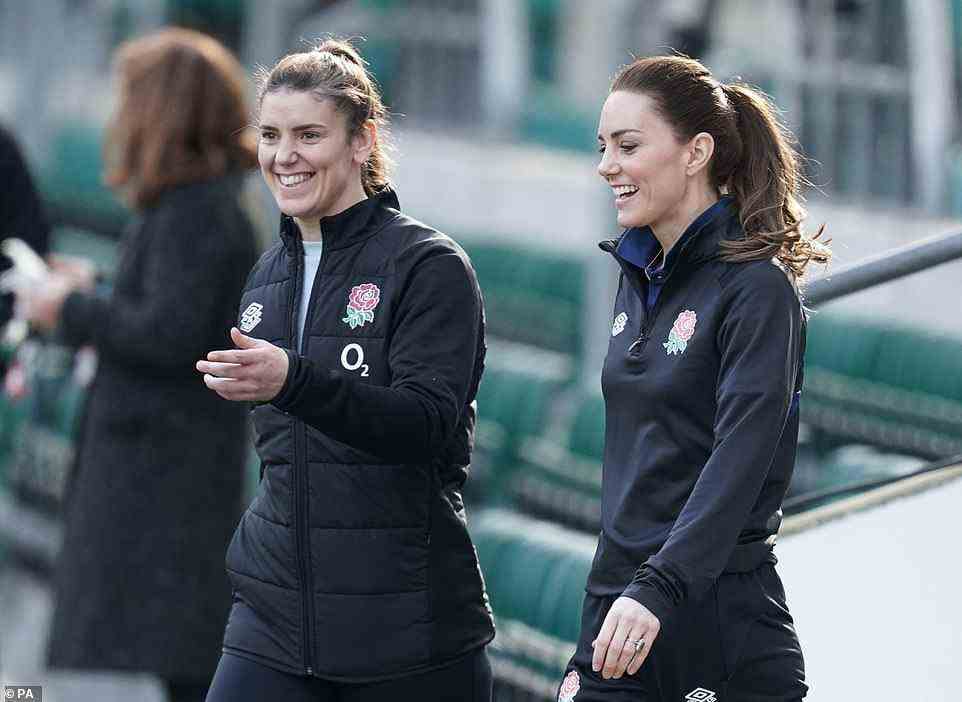 Striding out in confidence: The Duchess of Cambridge, a keen sportswoman, looked keen to get going on the pitch
