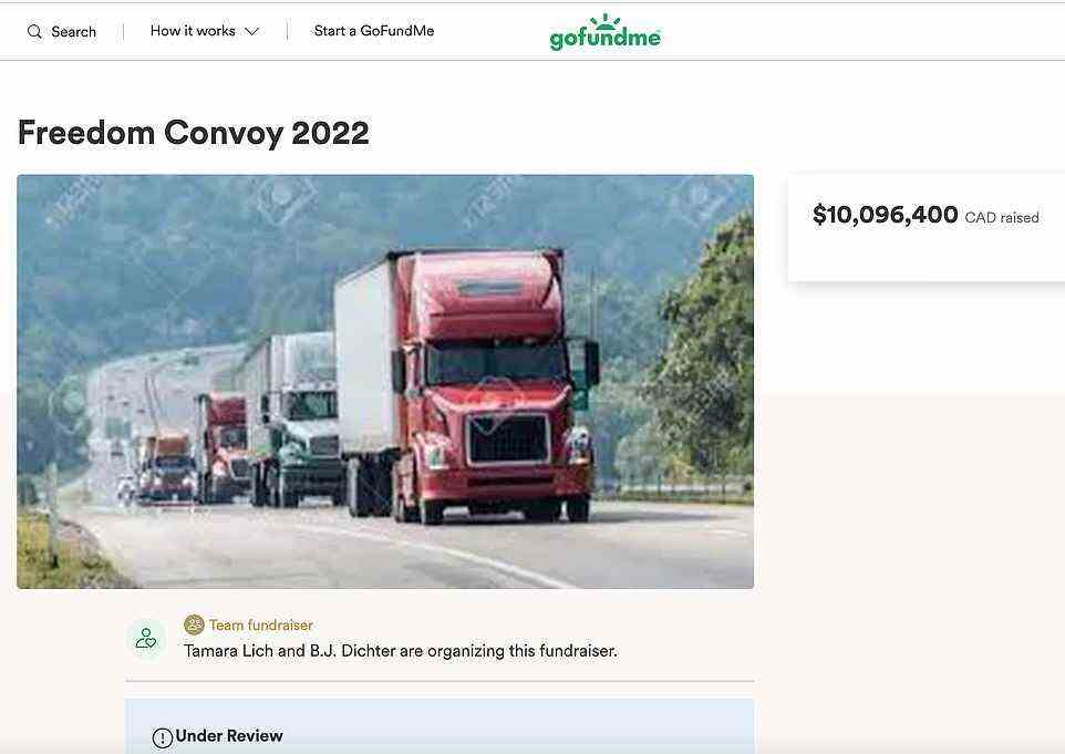 The entire GoFundMe campaign for the Canadian truckers was suspended on Wednesday night having raised $10m CAD
