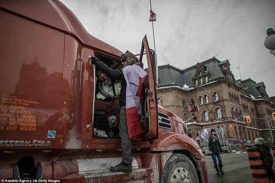 Truckers continue their rally against COVID-19 measures and vaccine mandate as they parked in front of Parliament Hill and blocked the streets in downtown Ottawa, Canada