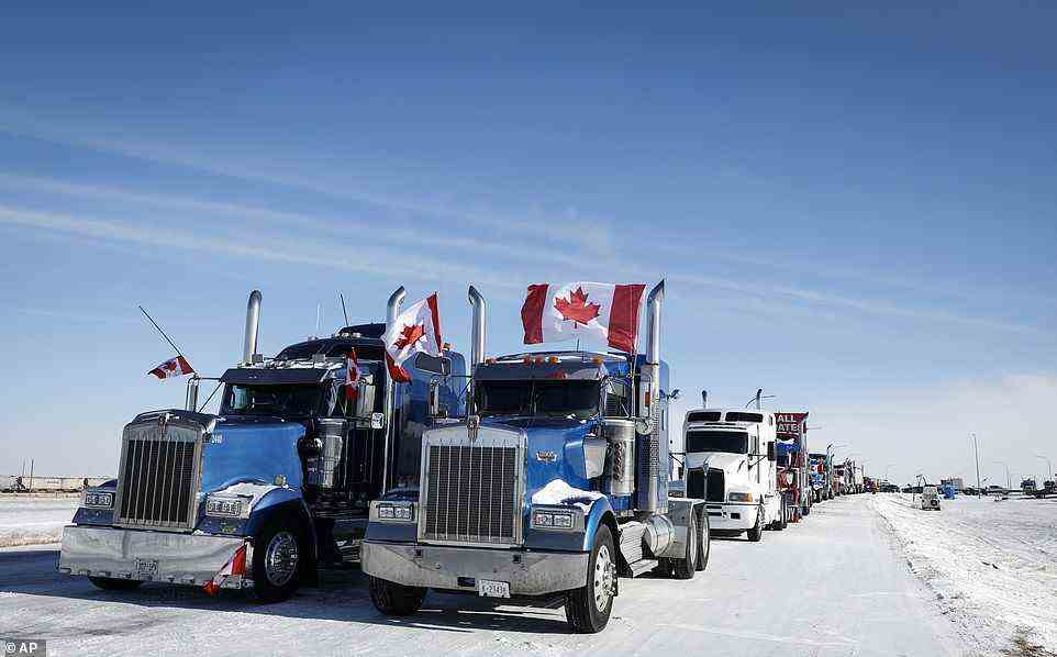 Anti-COVID-19 vaccine mandate demonstrators continued to block the highway at the busy U.S. border crossing in Coutts, Alberta