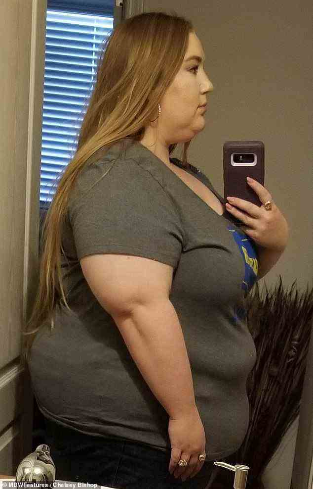 Chelsey Bishop (pictured before her weight loss) went from 338 pounds to 182 pounds after beginning a keto diet, but has received a lot of hate for how she lost the weight
