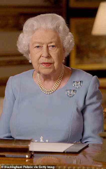Favourite accessory: The Queen wore the brooches to deliver her VE Day message last year