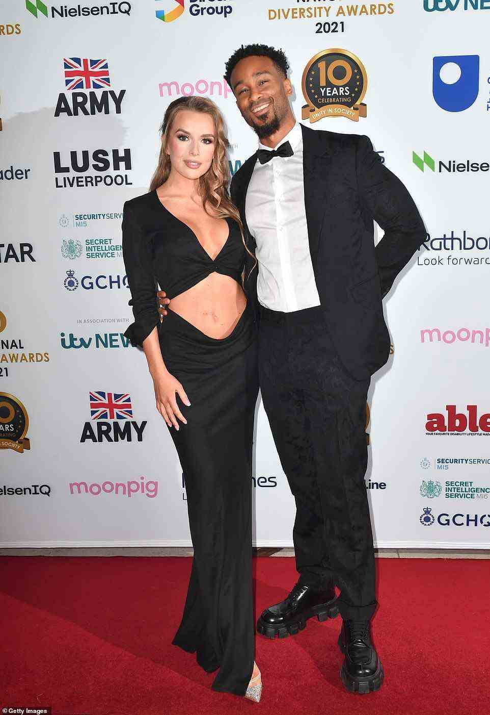 Stunning: Faye Winter proudly displayed her scar as she attended the awards with  boyfriend Teddy Soares