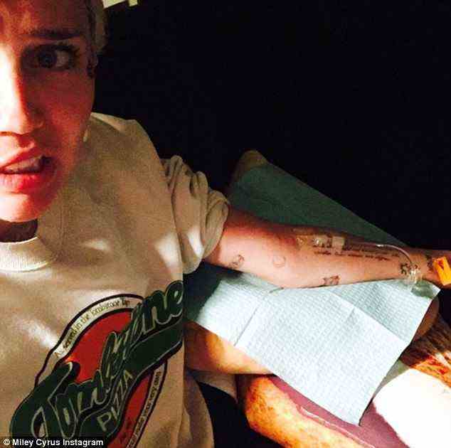 Miley Cyrus appeared to be taking part in at-home vitamin drip therapy back in 2015