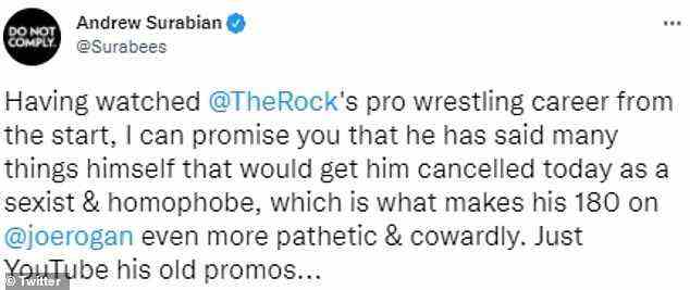 Republican strategist Andrew Surabian slammed the actor and former wrestler, claiming he was 'pathetic and cowardly' for retracting his support of Rogan