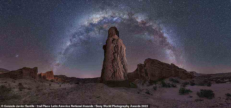 'I love the combination of the Milky Way and these unique mountain rocks.' So says photographer Gonzalo Javier Santile of this striking shot of the sky over the Argentinean town of Cafayate. Santile took the silver medal in the Latin America national award. According to the photographer, a 'strong, hot wind known as Los Colorados was blowing' when he went out shooting. 'I buried my tripod the best I could, using rocks to stabilise it,' he says. The photographer notes that the final image consists of 20 shots – six of the sky and six of the foreground