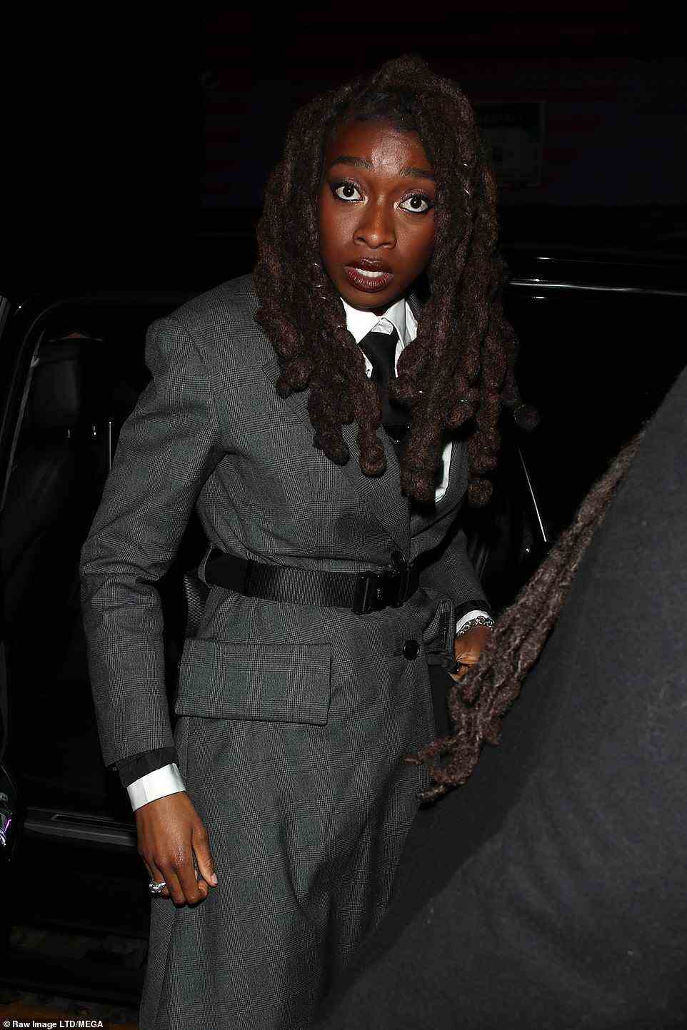 All partied out: Little Simz seemed in great spirits as she headed on to one of the afterparties