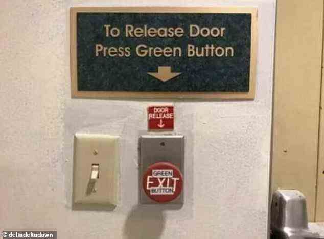 Zumindest hat jemand den roten Knopf mit einem Schild versehen, das besagt, dass es sich um einen grünen Knopf handelt, was diese ganze Einrichtung viel weniger verwirrend macht ...