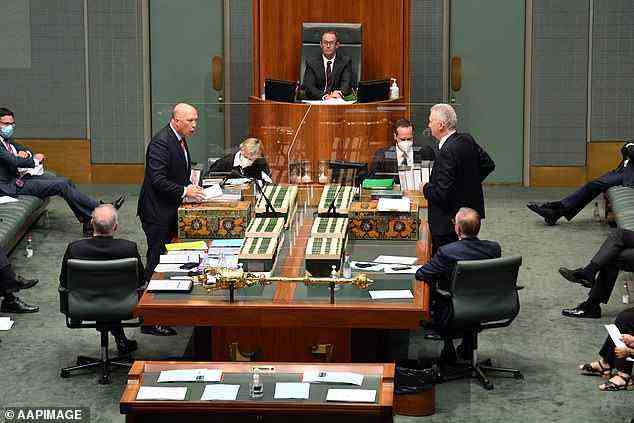 Verteidigungsminister Peter Dutton ist während der Fragestunde im Repräsentantenhaus am Donnerstag abgebildet