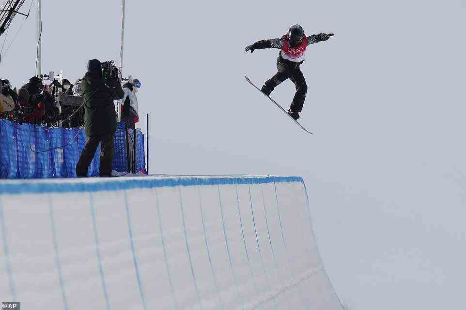 Shaun White competes during the men's halfpipe finals at the 2022 Winter Olympics, on Friday