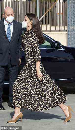 The Spanish monarch showed off her killer heels as she visited the Proton Therapy Center at the Quironsalud Hospital in Madrid today