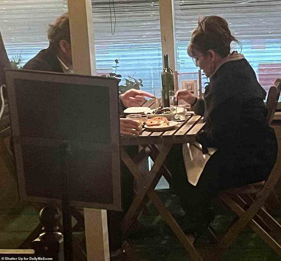 The pair ate outside of the restaurant as they shared food for Palin's birthday meal