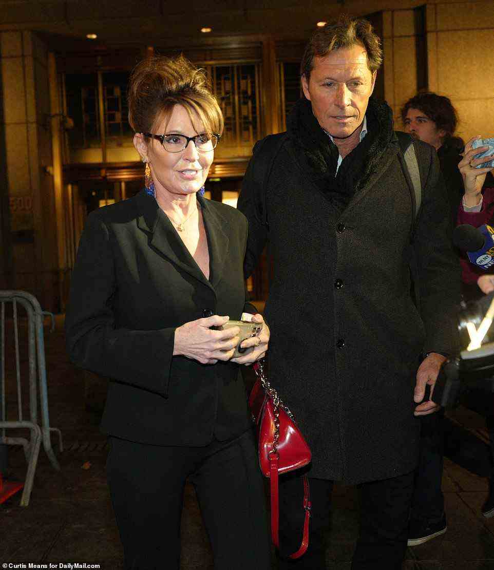 The romantic dinner came after the pair were seen leaving court together again as Palin ended the seventh day of her New York Times defamation trial