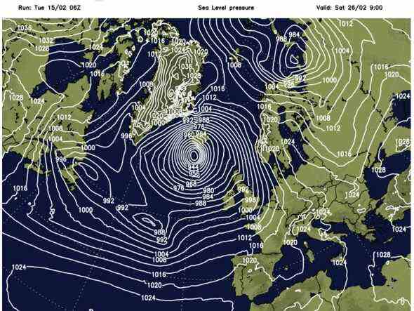 Wetter in Großbritannien Druckabfall über 24 Stunden über Großbritannien