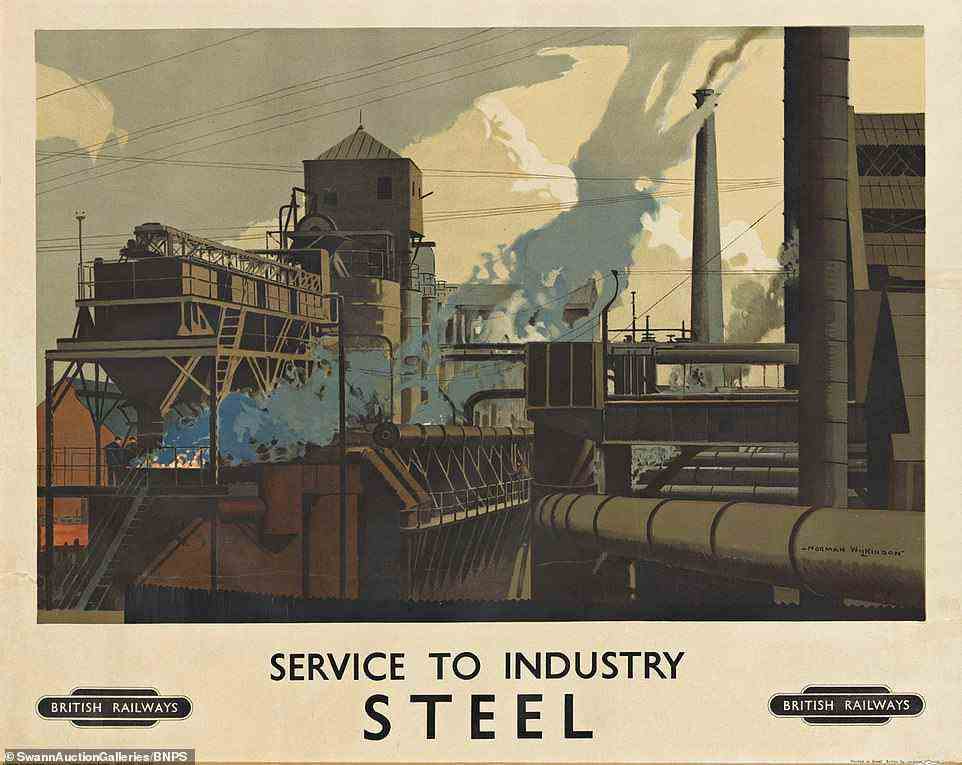 Das obige Vintage-Plakat der British Railways wirbt für die britische Stahlindustrie in den 1940er Jahren.  