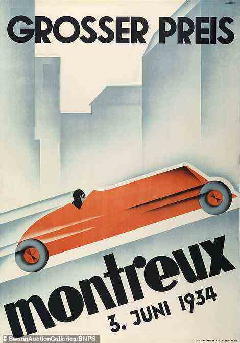 Das obige Art-déco-Plakat, das Touristen zu einem Besuch der Schweizer Kurstadt Montreux einlädt, stammt aus dem Jahr 1934