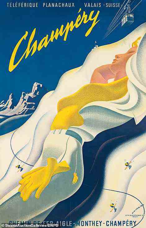 Ein Plakat von Martin Peikert aus dem Jahr 1955, das für den Schweizer Skiort Champery wirbt und eine glamouröse blonde Frau zeigt, die im Schnee liegt, soll 7.000 Pfund kosten