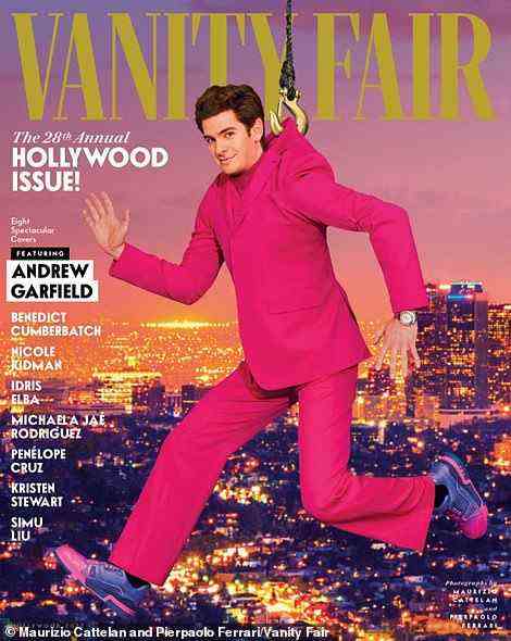 Suave: Andrew Garfield, could be seen dangling from a hook in a dapper pink suit