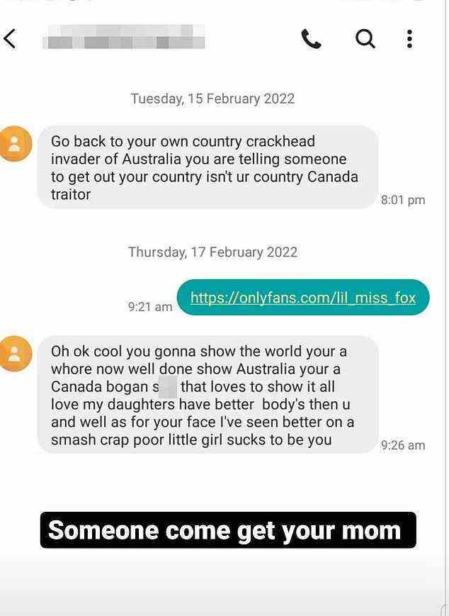 Die 26-Jährige teilte ihrem Instagram-Profil einen bizarren Text eines Trolls (im Bild) mit, nachdem ein Vorfall im Straßenverkehr mit einem Anti-Vax-Demonstranten in Canberra viral geworden war
