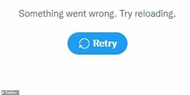 MailOnline versuchte, Tweets auf der Twitter-Website anzuzeigen, und erhielt eine Fehlermeldung mit der Aufschrift „Etwas ist schief gelaufen“.