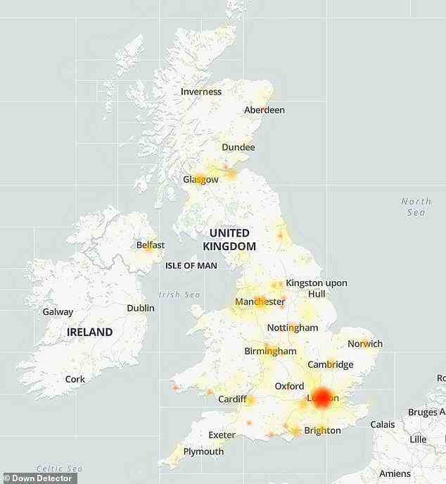 Twitter-Nutzer in ganz Großbritannien haben Probleme gemeldet, wobei die meisten Berichte von denen in London stammen