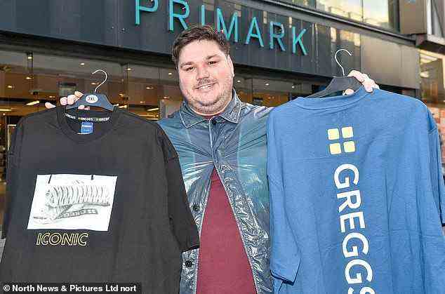 Liam Turnbull (33) hat zwei T-Shirts aus der mit Spannung erwarteten Zusammenarbeit zwischen Greggs und Primark abgeholt