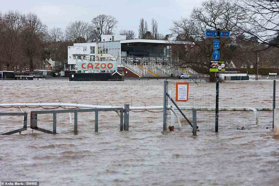 Worcester County Cricket ground is flooded today following the three storms in less than a week that have hit Britain