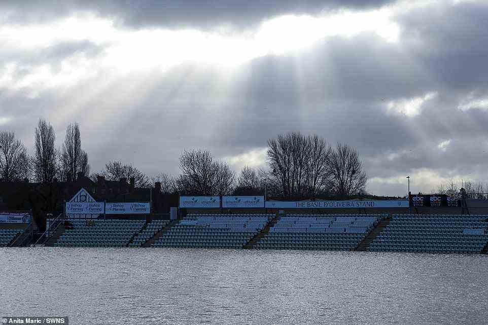Worcester County Cricket ground has been flooded by the stormy weather in recent weeks that has seen rivers burst banks