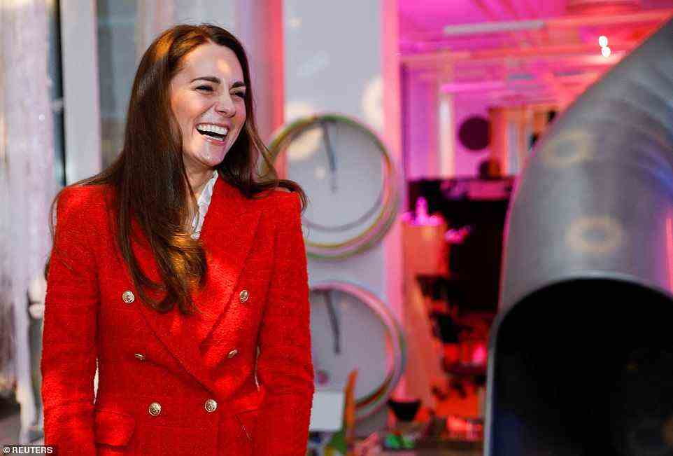 Red-dy for action! Kate looked impeccable during a visit at the LEGO Foundation PlayLab in Copenhagen, Denmark