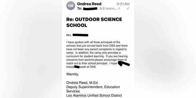 E-Mail von Reed an die Eltern von Los Alamitos.  (Bildnachweis: Los Alamitos Elternteil)