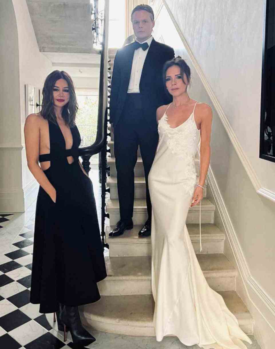 Glamorous guests: Anders Christian Madsen, a fashion critic at British Vogue, shared a picture with editor Christine Centenera and Victoria Beckham - who sported a white dress