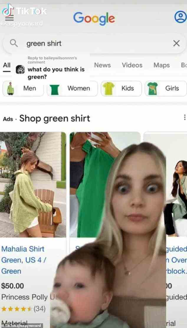 Die zweifache Mutter ging sogar so weit, eine Google-Suche nach einem „grünen Hemd“ aufzurufen, um ihren Standpunkt zu beweisen